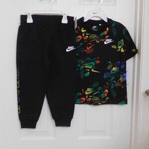 NWT 2pc Nike Black Colorful Logo Shirt & Logo Joggers Set sz 4t